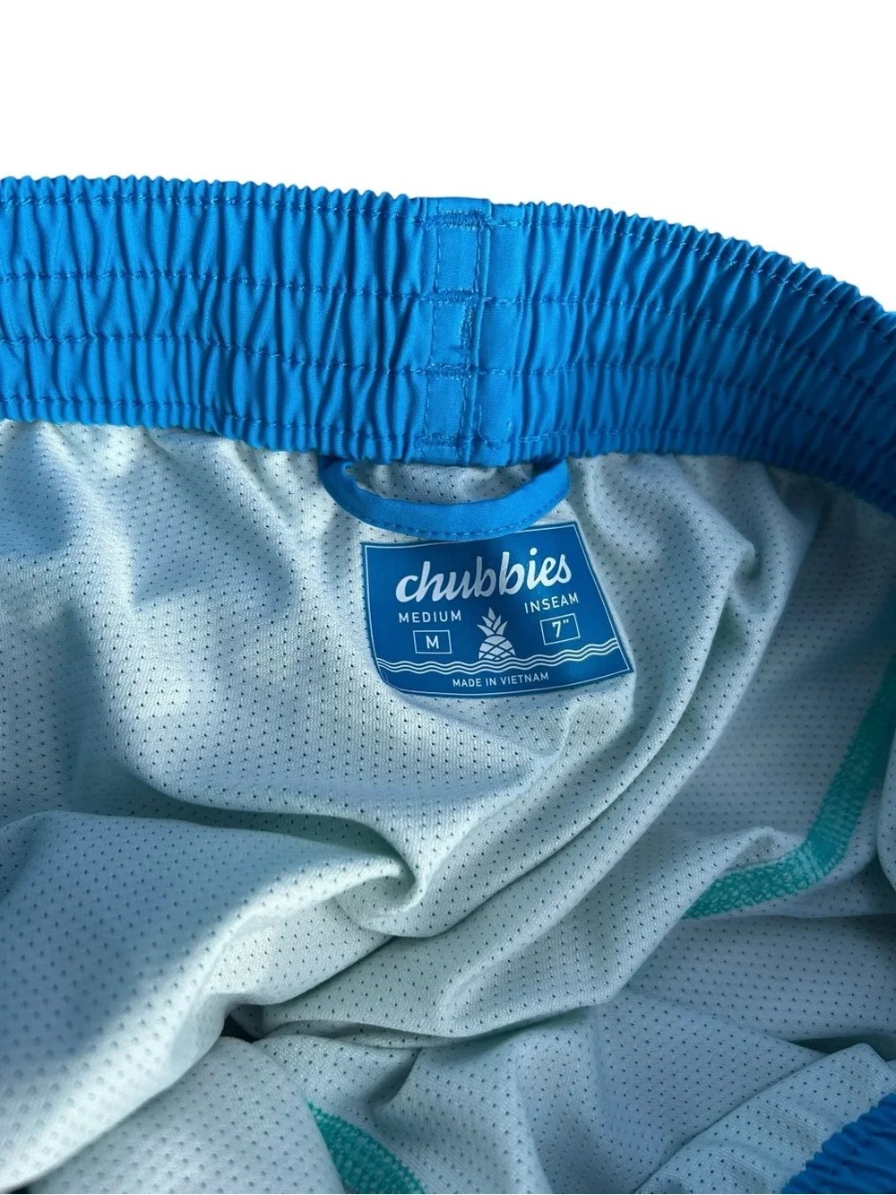 Chubbies‎ Men's Blue Geometric Neon Swim Trunks 7” Inseam Medium EUC